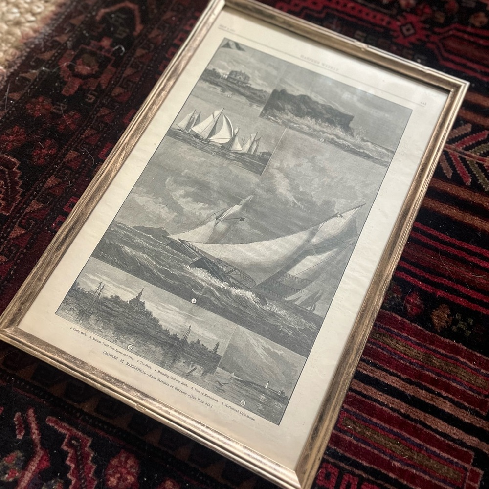 Framed antique 1881 lithograph magazine print Marblehead mass